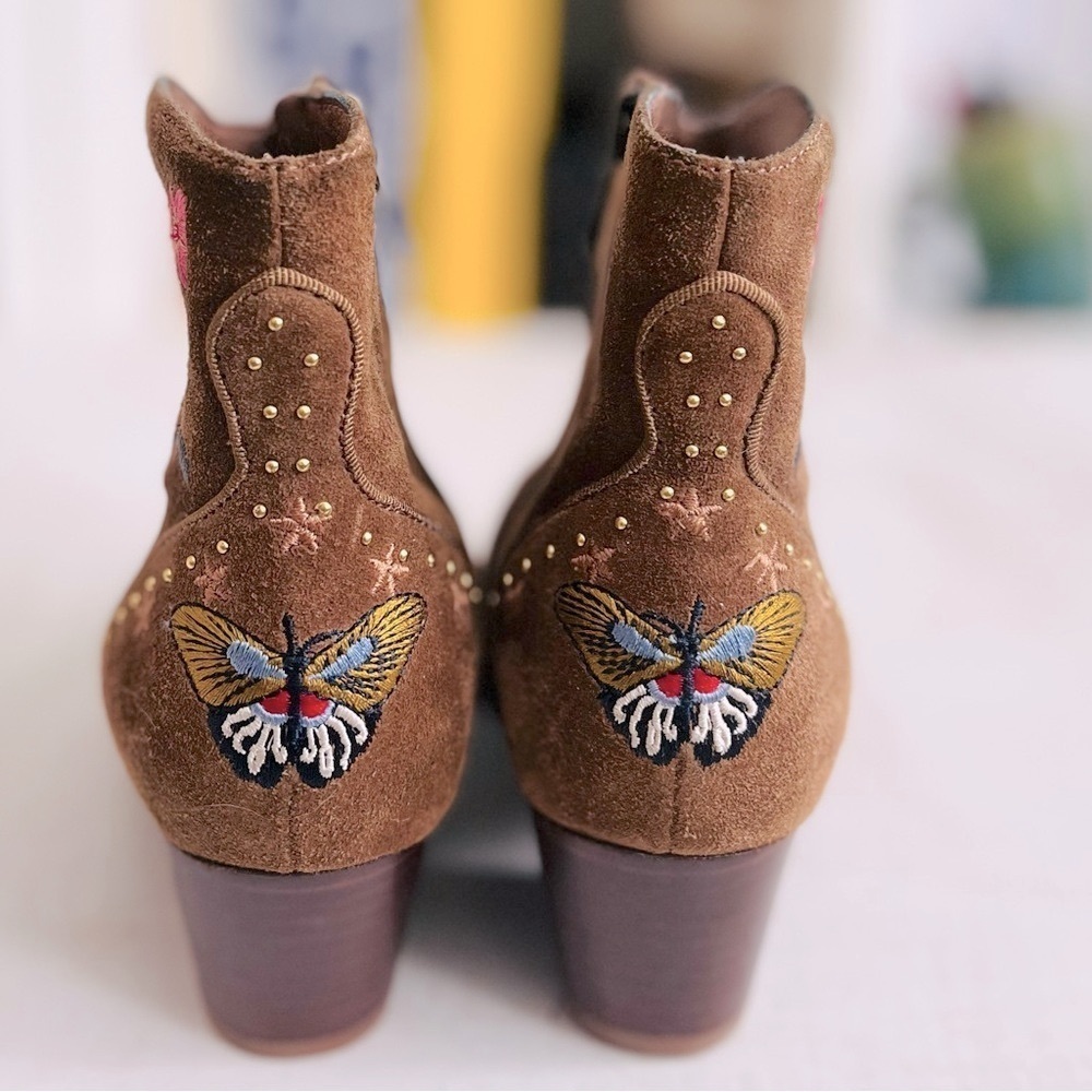 [ASH] Heidi Suede Leather Embroidered Floral + Butterfly Gold Stud Western Boot - Picture 4 of 11